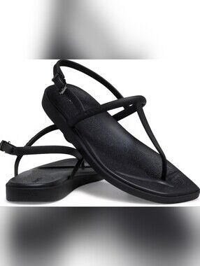 CROCS Women's Black Miami Thong Flip Strappy Slingback Sandals